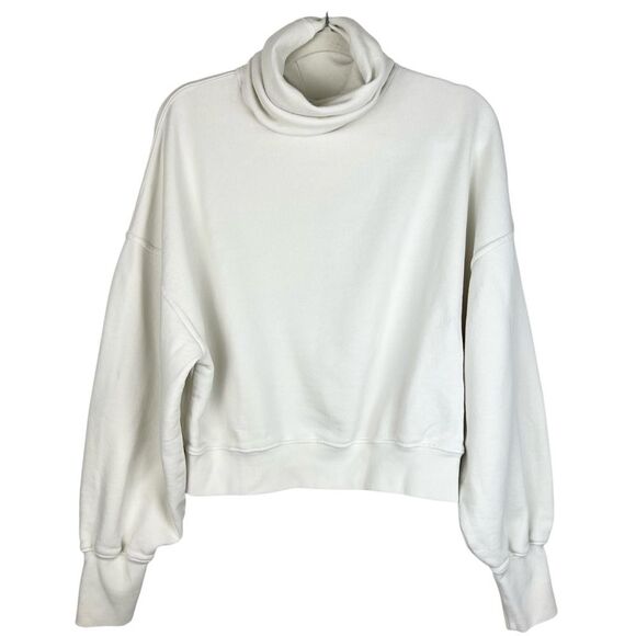 AGOLDE Balloon Sleeve Turtleneck Sweatshirt Sz S Ivory Relaxed Casual Chic - Picture 3 of 14